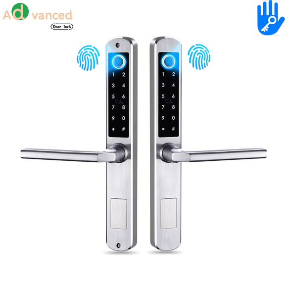 Double sides Euro 85mm mortise Waterproof Fingerprint tuya wifi card Pincode Smart digtial Door Lock for Aluminum/Sliding Door